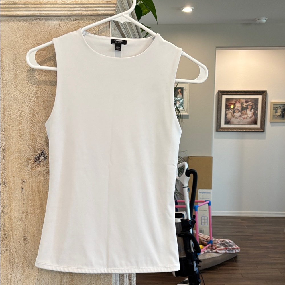 Express White Ribbed Sleeveless Tank